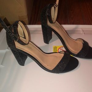 Black glitter heels